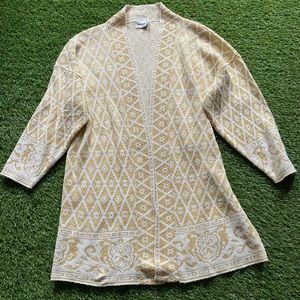 Vintage Bentley L/XL White/Gold Metallic Cardigan Open Front